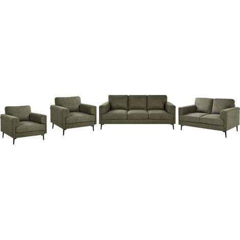 Conjunto de sala de estar 7 plazas minimalista de estilo moderno de mediados siglo de tela patas metálicas reposabrazos rectos verde Lousto (1/5)