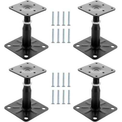 Set mit 4 schwarzen, verzinkten Holzpfosten, höhenverstellbar von 100 bis 150 mm, 75 x 95 mm, zum Einschrauben, verstellbare Pfostenbasis für Zäune, Unterstände und Pergolen (1/5)