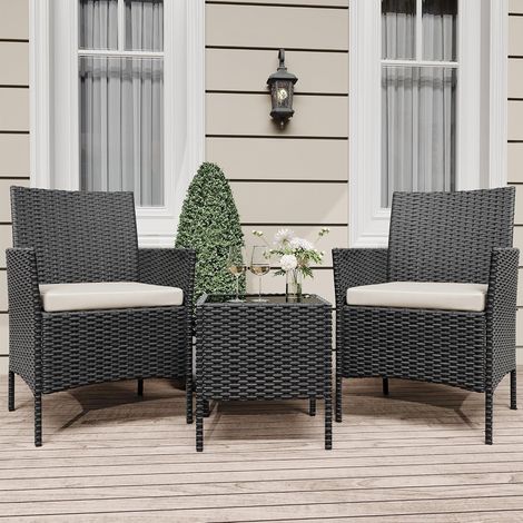 Salon De Jardin - Fauteuil Balcon Exterieur Petit Espace - Salon Balcon - Lot de 3 -noir (1/5)