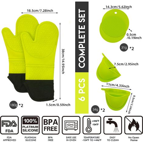 gants de cuisine en silicone résistants à la lot de 6 (1/4)
