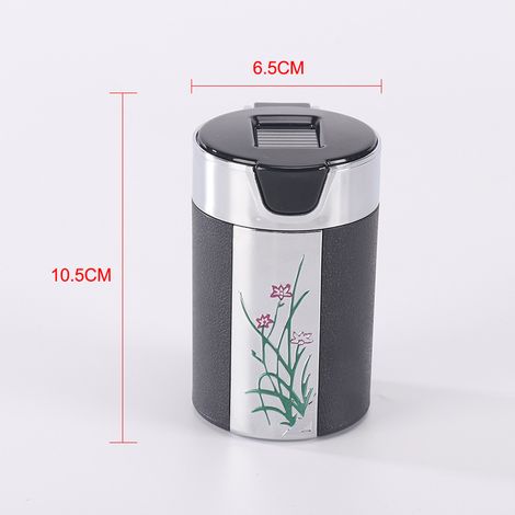 Cendrier de voiture en forme d'orchidée, cendrier de voiture en fibre de carbone avec lumière LED, cendrier de voiture. (1/3)