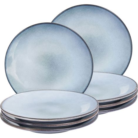 Set of 8 Dinner Plates JUNIPER Stoneware Light Blue