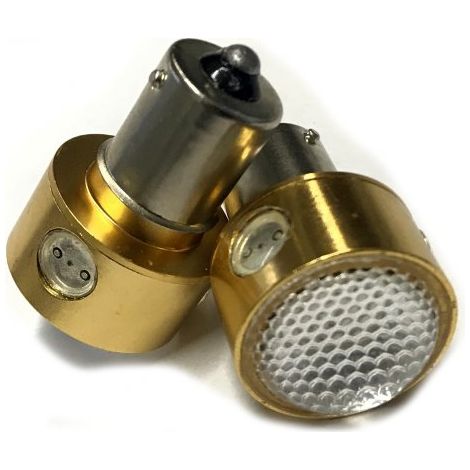 Coppia 2 Lampade Led BA15S 1156 P21W Con 3 Power Led 1W Laterale + 1 Power Led 2W Frontale Colore Giallo Arancione 12V 5W