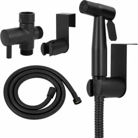 Doccetta bidet, rubinetto bidet, set di erogazione bidet, doccetta bidet portatile con erogatore d'acqua da 1/2" e tubo doccia da 1,5 m, acciaio inox nero, completo (1/5)
