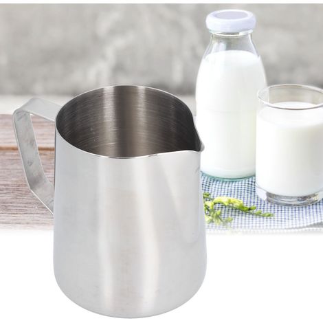 Latte-Art-Kaffeebecher aus Edelstahl 304 mit spitzem Ausguss, Messbecher, Milchaufschäumer, Naturfarbe, 350 ml (1/5)