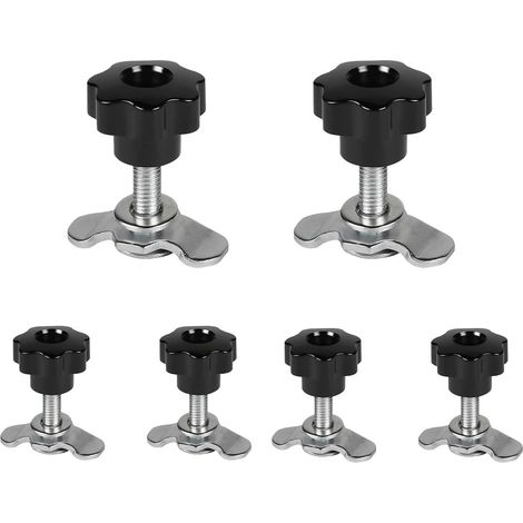 Lot de 6 raccords à vis pour rail de guidage d'air M8 x 45 avec écrous de blocage, poignée étoile noire, connecteurs d'extrémité à vis, accessoires de rail pour camping-cars (1/5)