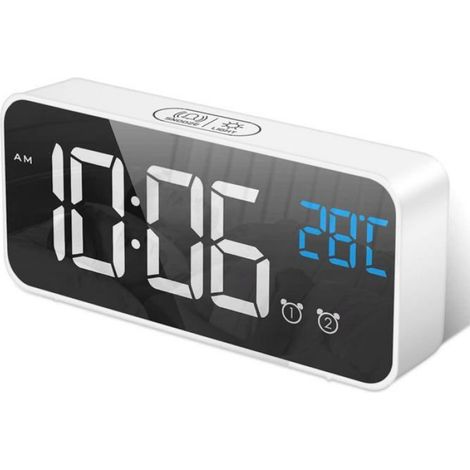 1 Réveil numérique, Double alarme, Affichage LED miroir, Luminosité réglable, Pour chambre à coucher (1/5)
