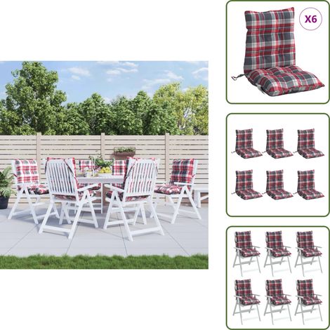 Cuscino per casa - vidaXL Cuscini Sedia Schienale Basso 6 pz Quadri Rosso Tessuto Oxford - Cuscino per ufficio
