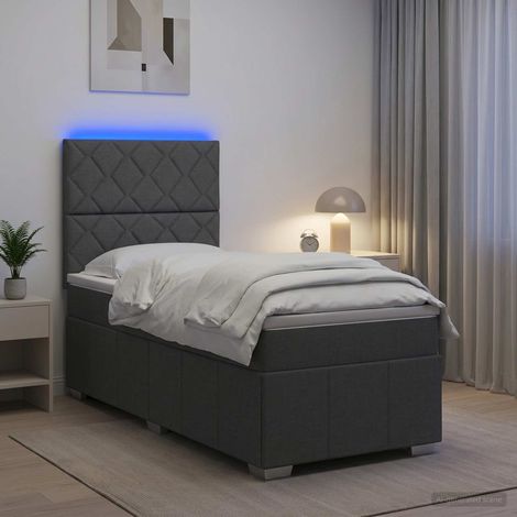 Lit boxspring LED avec matelas Gris foncé 90 x 190 cm Tissu (1/5)