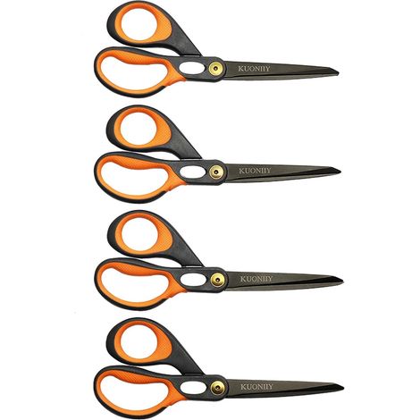 Ciseaux, Lame Recouverte de Titane Ultra-tranchante, Manche Douce et Confortable, Ciseaux à Multi-usages, Lot de 4 Paires, 20,3 cm, Noirs, Jaune