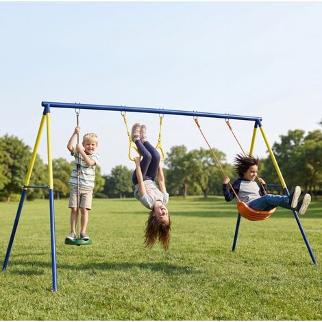 Columpio infantil 3 en 1 285x160x181 cm de acero multicolor hasta 150 kg para jardín - MEUBLIV (1/5)