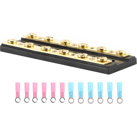 Barre de distribution double rangée 60A avec cosses thermorétractables pour camion, voiture, yacht, bateau - Bornier 6 positions (1/5)