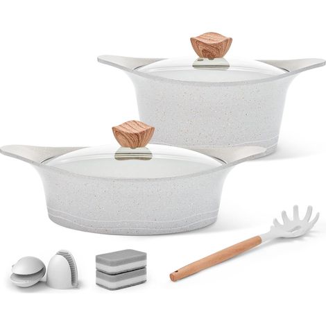 Induction Casseroles Antiadhésif Granit Ensemble de pots Avec couvercle Sans PFOA 2 pièces Ensemble cuisinière Multi - usages La cuisine Casserole de cuisson (1/5)