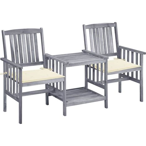 Chaises de jardin avec table à thé et coussins - Chaise d'extérieur pour terrasse/jardin Acacia solide BV766192 - BonneVie (1/5)