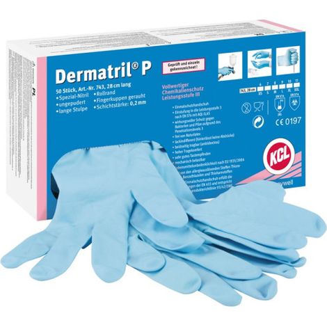 Guantes Nitrilo 29cm EN388 EN374-JKLOPT Azul Dermatril, estuche 50 GP743 SAFETOP 6