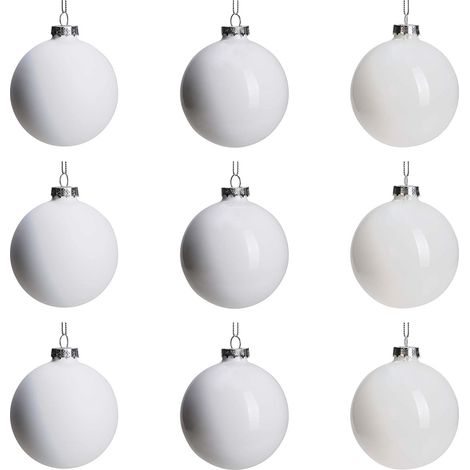 Lot de 9 Boules de Noël en Verre Blanc à Suspendre pour décoration de Sapin de Noël, Halloween, Cadeau de fête de Mariage (1/5)