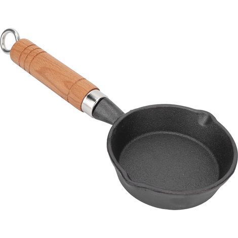 Poêle en fonte de 10CM avec manche en bois, poêle à ufs, Mini poêle à crêpes à fond plat, ustensiles de cuisine (1/5)
