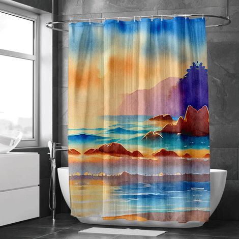 Rideau de douche motif monde sous-marin coloré, polyester imperméable, 180x180 cm (1/5)