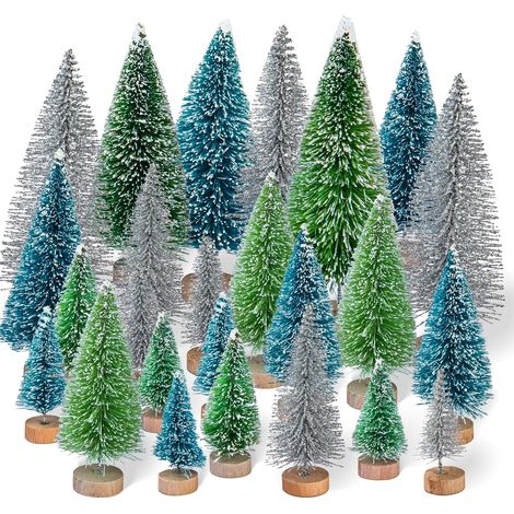 Lot de 30 mini sapins de Noël artificiels en sisal avec base en bois - 3 couleurs - Décoration pour fête de Noël, décoration de table (1/5)