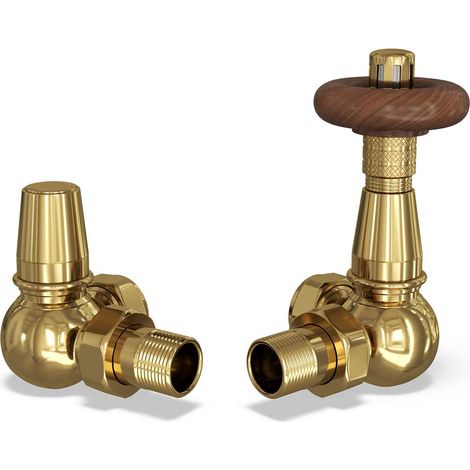 Derry Traditional - Polished Brass Thermostatic Radiator Valve & Lockshield Corner 15mm