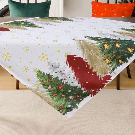 Weihnachtstischdecke 100x100cm abwaschbar mit Weihnachtsbaum & Schneeflocken