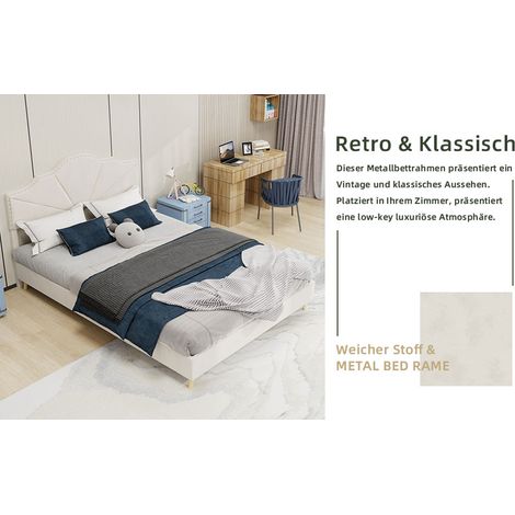 Lit rembourré moderne minimaliste, tête de lit confortable et douce, 140200CM, beige, meuble de chambre multifonction, cadre de lit bas sans barre de relevage, matelas non inclus. (1/5)
