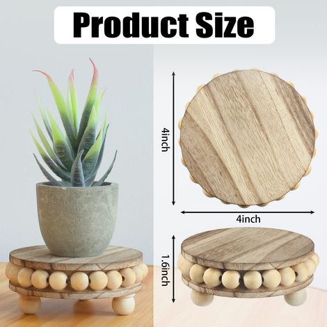 Set di 2 vassoi in legno, vassoi decorativi, vassoio a più livelli decorato con perline, utilizzabile anche come espositore per piante o mini alzata per torte (10 cm)