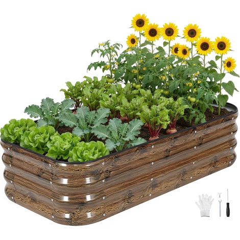 1.2m Galvanized Raised Metal Planter for Growing Vegetables Herbs Flowers Steel Plants Grit 1 Set (1/5)