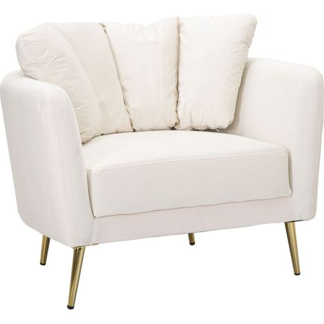 Poltrona Kiev crema in velluto con gambe dorate (1/5)