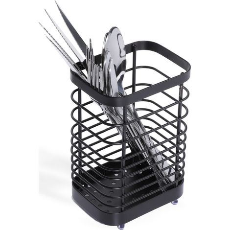 Panier à Couverts en Acier Inoxydable, Support d'ustensiles de Cuisine, Petit Panier à Couverts pour Organiser Les tiroirs et Les Plans de Travail, l 10 x l 7,5 x H 15 cm, Noir