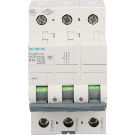 Interruptor automático 3P B 16A 6kA CA Sentron 5SL6316-6