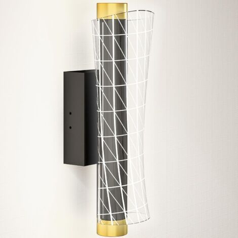 RHG Lot de 2 appliques murales d'intérieur avec lumières LED, design grillagé, lampe de chevet à intensité variable, lampe de couloir pour salon, chambre à coucher, métal, noir (1/5)