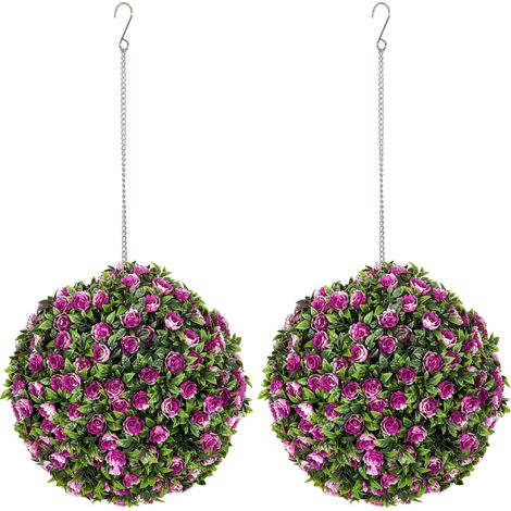Set of 2 Decorative Artificial Plants, UV-protected Artificial Plant Topiary Rose Balls, Fake Plants  Home Indoor outdoor Decor, 28cm, Purple (1/5)