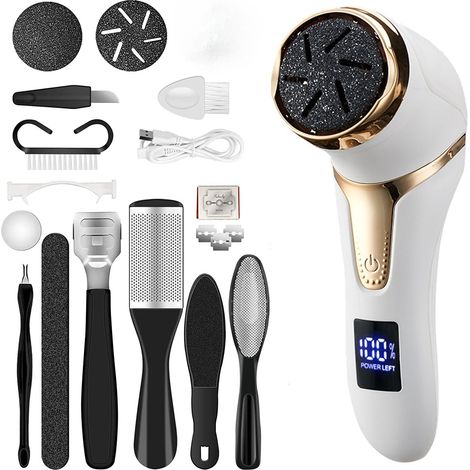 Râpe électrique pour les pieds et kit de pédicure avec écran numérique LCD, fonction aspirateur, deux vitesses et protection contre les surcharges. (1/5)