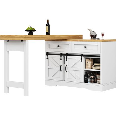 Isola da Cucina con Mobile Laterale, Cassetti Nascosti e 2 Piani Girevoli, in MDF Bianco, 120 x 40 x 72 cm (1/5)