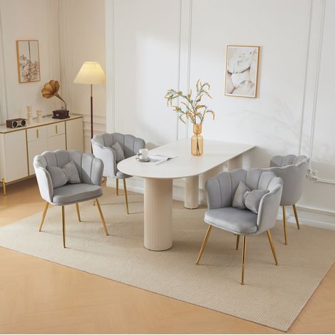 Set da 4 sedie moderne in velluto grigio con schienale a petalo, gambe in metallo dorato e cuscino decorativo, per soggiorno, camera e sala da pranzo  CHICFURN (1/5)