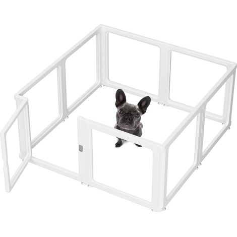 Parc pour Chien, Parc Chien Transparent 7+1 Panneaux, Chiot Pliable avec Porte Verrouillable, Enclos Chat Lapin Interieur Extérieur, Antidérapant, Blanc, 120x120x60cm (1/5)