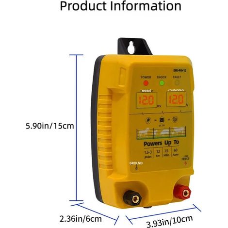 Elettrificatore per recinzione elettrica, 12 km Recinzione elettrica, da 1,5 a 3 joule, elettrificatore a bassa impedenza, strumento di controllo per pecore, bovini, cavalli, pollame, per animali in c (1/4)
