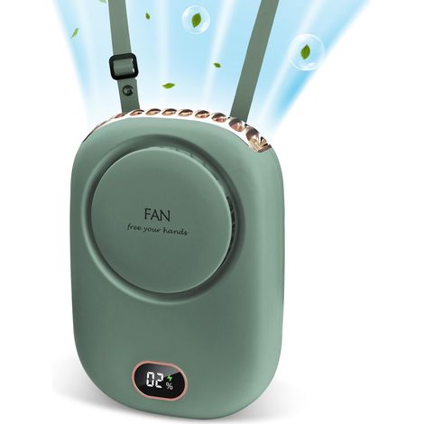 Für tragbaren Nackenventilator, freihändig, mit verstellbarem Kabel und Ständer, wiederaufladbare Mini-USB-Ventilatoren ohne Flügel, 3 Geschwindigkeiten, für Frauen und Kinder, Reisen, Grün