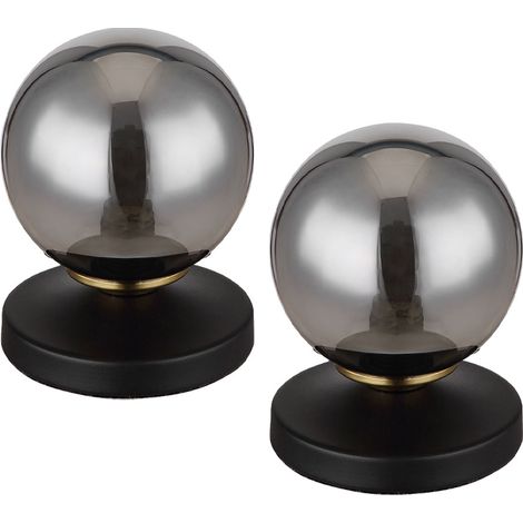Lampada da tavolo lampada da lettura lampada da tavolo design in metallo color fumo con sfera di vetro, ottone nero, interruttore a cavo, 1x G9, PxH 10x13 cm, set di 2 (1/5)