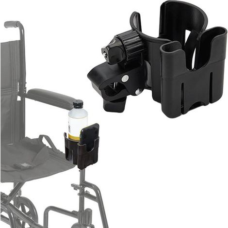 Getränkehalter geeignet für Rollstuhlfahrer Getränkehalter geeignet für Rollatoren 2-in-1-Wasserflaschenhalter und Handyhalter verstellbares schwarz (1/4)