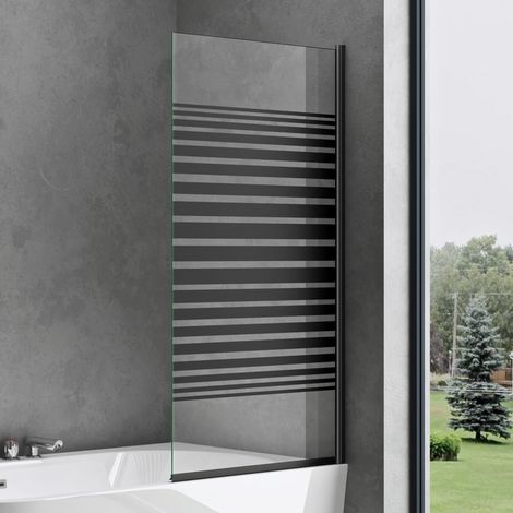 doporro Badewannenaufsatz Design-Duschwand für Badewanne 80x140cm schwarz Duschabtrennung ESG-Sicherheitsglas in Milchglas Streifen inkl. NANO-Beschichtung Badewannenfaltwand Cortona201MS (1/5)