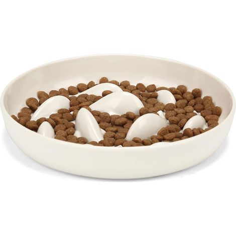 Comedero de alimentación lenta para gatos, comedero para gatitos con base antideslizante, redondo, blanco. (1/4)