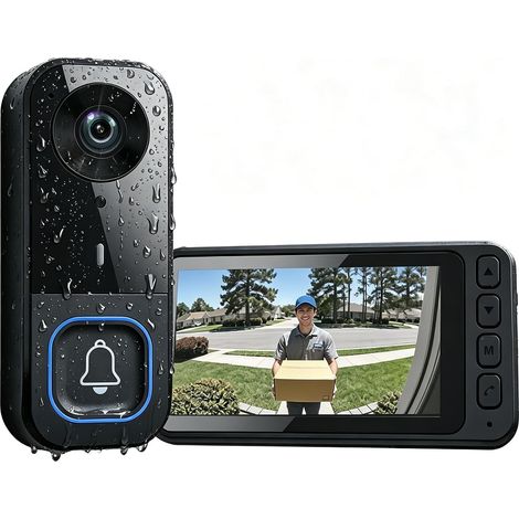 Sonnette sans Fil avec Caméra et Écran IPS 4.5 HD, Interphone Vidéo Audio Bidirectionnel Longue Portée de Transmission, Visiophone sans WiFi ni Application, Vision Nocturne (1/5)