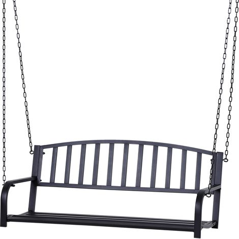 Banc suspendu 2 places – Balancelle de jardin style Hollywood – Banc flottant avec chaînes, métal noir, 127 x 60 x 53 cm (1/5)