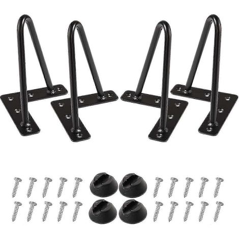 Pieds de table en métal de 15 cm, lot de 4, style pince à cheveux, à monter soi-même, adaptés aux tables à manger et aux bureaux, style XXIe siècle (15 cm, noir) XC] Édition 0619 (1/5)