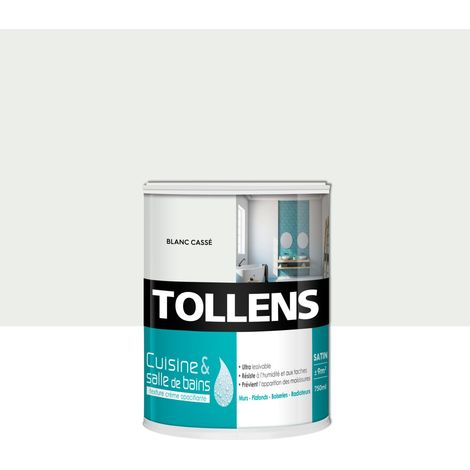 Tollens – Peinture anti humidité satin blanc cassé 0,75L – Ultra lessivable pour murs et boiseries – Rendement 9m² – Séchage rapide en 2h