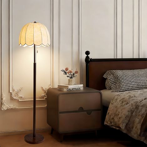 Elegante Stehlampe 152 cm mit großem Stoffschirm Ø 45 cm, Moderne LED Bodenleuchte, Stimmungsvolle Beleuchtung für Wohn- & Schlafräume