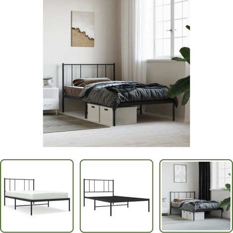 vidaXL Lit métallique - Cadre de lit métal sans matelas avec tête de lit noir 90x200 cm (1/5)