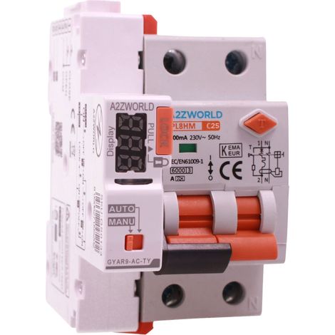 RCBO Interruttore Magnetotermico Differenziale WIFI Con Riarmo Automaico, Tipo A Curva C 1P+N 3M 6000A 300mA AC 230V IP20 IEC61009-1 PL8HM, Disponibili 6A 10A 16A 20A 25A 32A (C25A) (1/3)